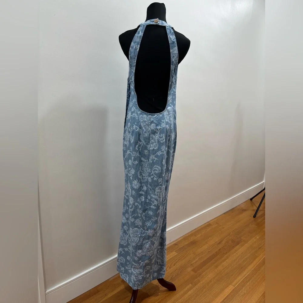 425. Free People Light Blue Floral Print Front-Slit And Open-Back Dress - Picture 6 of 7